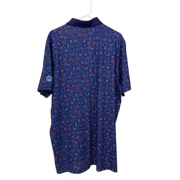 Greyson Golf Polo Shirt Mens XL Purple‎ Nature Pattern Logo Performance Stretch - Picture 2 of 9